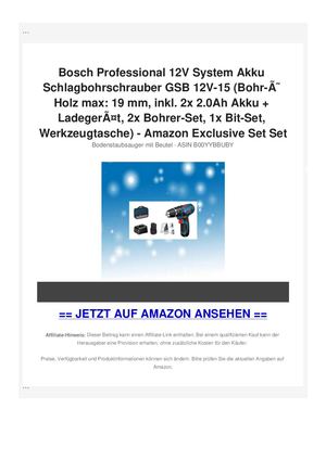 Bosch Professional 12V System Akku Schlagbohrschrauber GSB 12V-15 (Bohr-ÃƒÂ˜ Holz max: 19 mm, inkl. 2x 2.0Ah Akku + LadegerÃƒÂ¤t, 2x Bohrer-Set, 1x Bit-Set, Werkzeugtasche) - Amazon Exclusive Set Set