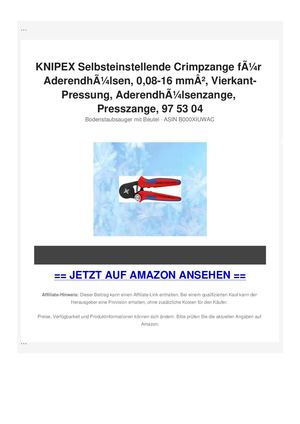 KNIPEX Selbsteinstellende Crimpzange fÃƒÂ¼r AderendhÃƒÂ¼lsen, 0,08-16 mmÃ‚Â², Vierkant-Pressung, AderendhÃƒÂ¼lsenzange, Presszange, 97 53 04