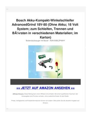 Bosch Akku-Kompakt-Winkelschleifer AdvancedGrind 18V-80 (Ohne Akku; 18 Volt System; zum Schleifen, Trennen und BÃƒÂ¼rsten in verschiedenen Materialien; im Karton)