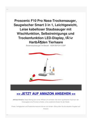 Proscenic F10 Pro Nass-Trockensauger, Saugwischer Smart 3 in 1, Leichtgewicht, Leise kabelloser Staubsauger mit Wischfunktion, Selbstreinigungs und Trockenfunktion LED-Display, fÃƒÂ¼r HartbÃƒÂ¶den Tierhaare