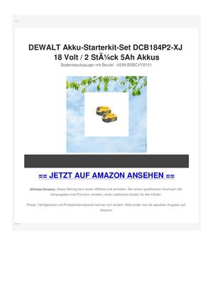 DEWALT Akku-Starterkit-Set DCB184P2-XJ 18 Volt / 2 StÃƒÂ¼ck 5Ah Akkus