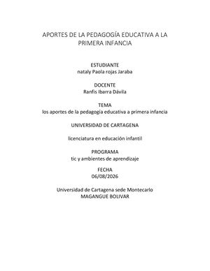 Aportes De La Pedagogía Educativa A La Primera Infancia