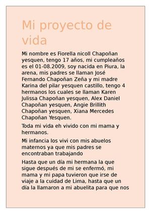 Mi Proyecto De Vida Fiorella Chapoñan 5to A