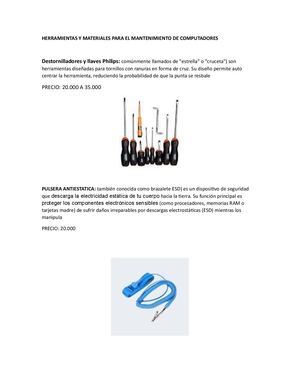 Herramientas Y Materiales Para El Mantenimiento De Computadores