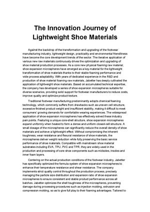 The Innovation Journey Of Lightweight Shoe Materials