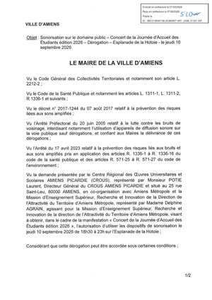 AR1 2026 01221 - ARR AUTORISATION SONO VIA AR1 2026 01221 20260807 Publiée Le 10 08 2026