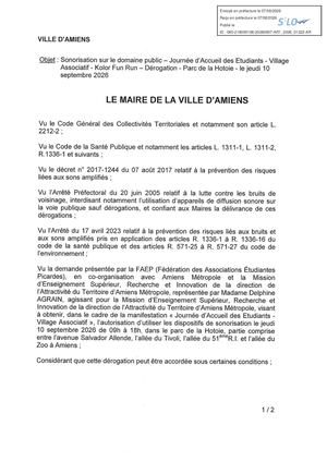 AR1 2026 01222 ARR AUTORISATION SONO VIA AR1 2026 01222 20260807 Publiée Le 10 08 2026