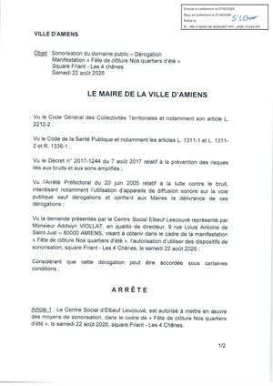 AR1 2026 01224 ARR AUTORISATION SONO VIA AR1 2026 01224 2026 08 07 Publiée Le 10 08 2026