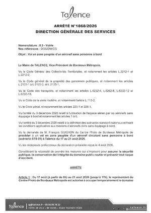 Arrete 1868 2026 Vol En Zone Peuplee Aeronef Du 17 Au 21 08 2026 Publié Le 10 08 2026