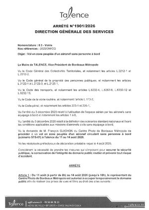 Arrete 1901 2026 Vol En Zone Peuplee Aeronef Du 17 Au 21 08 2026 Publié El 10 08 2026