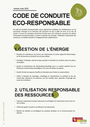 Code de conduite Eco responsable