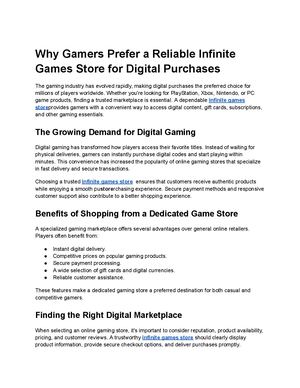 Why Gamers Prefer a Reliable Infinite Games Store for Digital Purchases