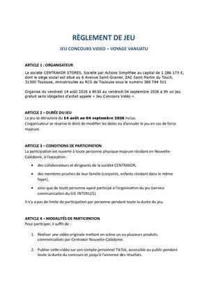 Reglement De Jeu Concours Vidéo Centrakor