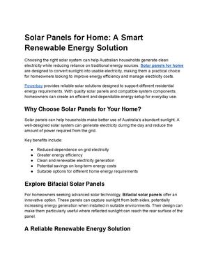 Solar Panels For Home A Smart Renewable Energy Solution