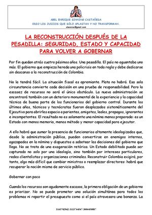 La Reconstrucción Después De La Pesadilla
