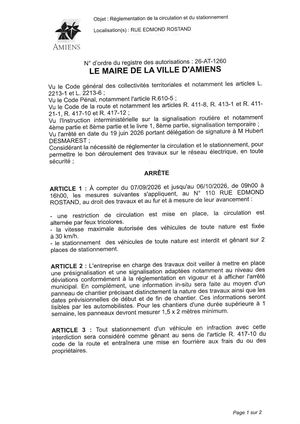 26 AT 1260 Réglementation De La Circulation Et Du Stationnement Rue Edmond Rostand Du 07 09 2026 Au 06 10 2026  - Publiée Le 11 08 2026
