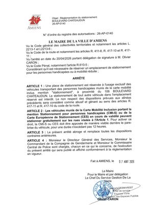 26 AP 0140 Réglementation  Du Stationnement Boulevard Chateaudun PMR   - Publiée Le 11 08 2026