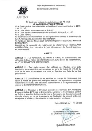 26 AT 1253 Réglementation Du Stationnement Boulevard Chateaudun Le 13 08 2026  - Publiée Le 11 08 2026
