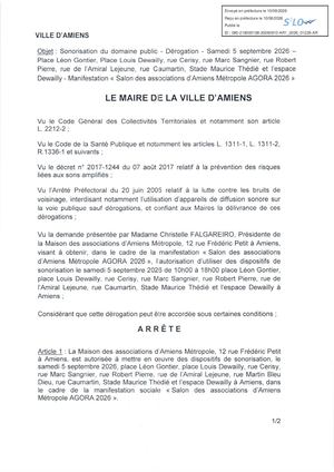AR1 2026 01226 ARR AUTORISATION SONO VIA AR1 2026 01226 2026 08 10 Publiée Le 11 08 2026