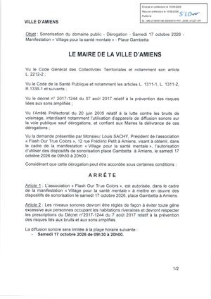 AR1 2026 01227 - ARR AUTORISATION SONO VIA AR1 2026 01227 2026 08 10 Publiée Le 11 08 2026