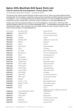 Epiroc DML запчасти: 52254885, 50597632, 52172723, 50829605 — каталог номеров (EN/RU)