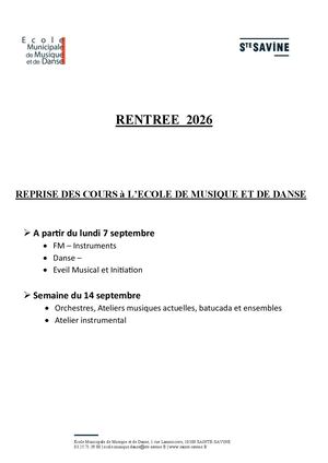 Dates De Rentrée - École De Musique