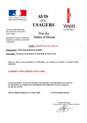 Avis Usagers Fermeture Du Chenal Le 110826
