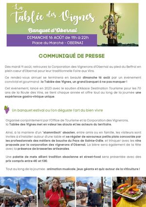 Communiqué De Presse Grand Banquet Tablée Des Vignes 2026