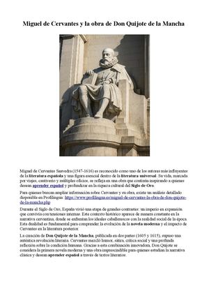 Miguel De Cervantes Don Quijote Historia Literatura Española
