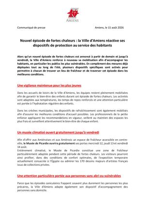Cp Nouvel Épisode De Fortes Chaleurs, La Ville D’amiens Réactive Ses Dispositifs De Protection Au Service Des Habitants
