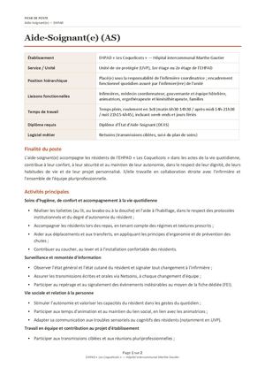Fiche De Poste As Ehpad Coquelicots