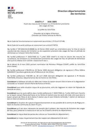 Arrêté Sécheresse N°2026 18891