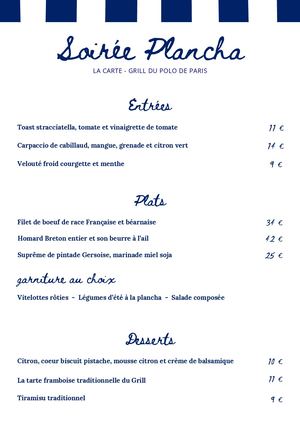 Carte Soirée Plancha