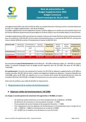 Note de synthèse Budget supplémentaire de la commune 2026