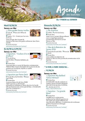 Agenda de la semaine du 17 au 23 août 2026