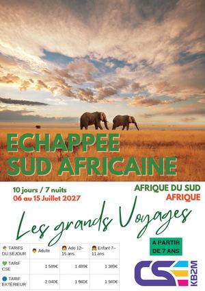 Echappee Sud Africaine 06 Au 15 Juillet 2027