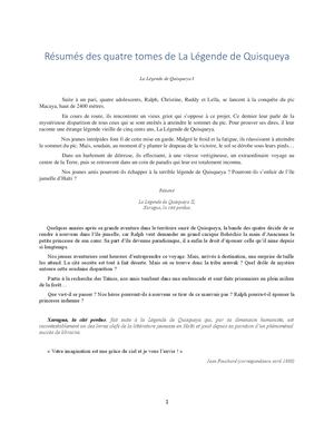 Résumés Des Quatre Tomes De La Légende De Quisqueya
