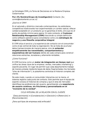 La Estrategia Crm Y La Toma De Decisiones En La Mediana Empresa Costarricense