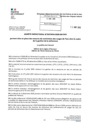 12 08 26 Gestion De La Sécheresse Restriction Des Usages De L'eau Ap Ddtm34 2026 08 17411