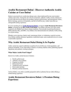 Arabic Restaurant Dubai Discover Authentic Arabic Cuisine At Coco Dubai