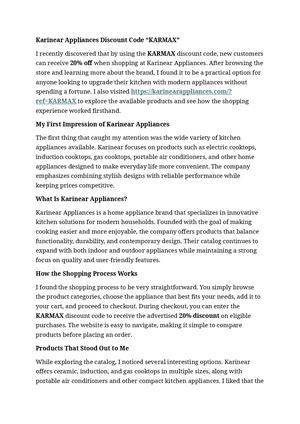 Karinear Appliances Discount Code “KARMAX”
