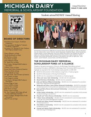 Michigan Dairy Memorial & Scholarship Foundation Annual Newsletter