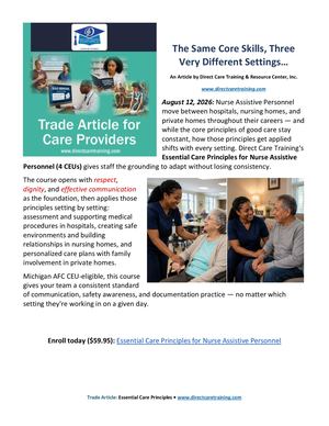 Nurse Assistive Personnel Blog Post Trade Article