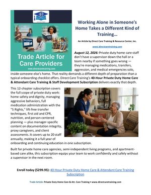 Private Duty Home Care Blog Post Trade Article