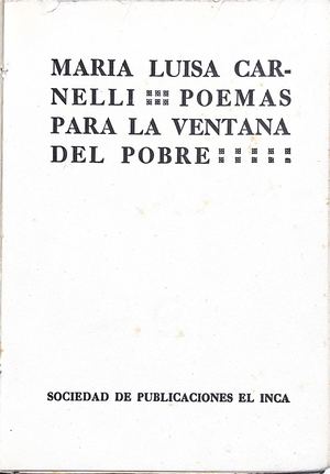 Poemas Para La Ventana Del Pobre (Maria Luisa Carnelli)