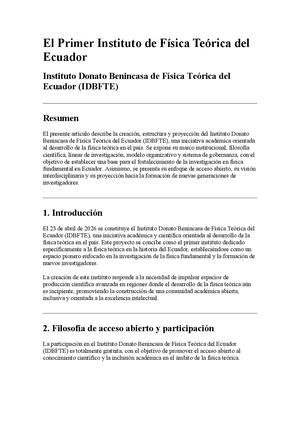 Instituto Donato Benincasa de Física Teórica del Ecuador