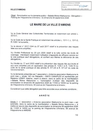 AR1 2026 01229 - ARR AUTORISATION SONO VIA AR1 2026 01229 2026 08 12 Publiée Le 13 08 2026