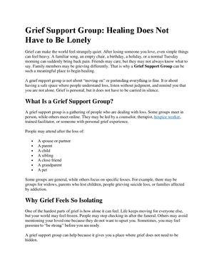 Grief Support Group, Healing Does Not Have To Be Lonely