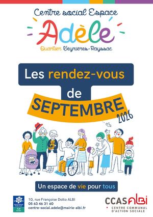 Centre social Espace Adèle - Les rendez-vous de septembre 2026