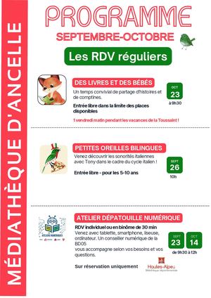 Programme Médiathèque d'Ancelle Septembre-Octobre 2026